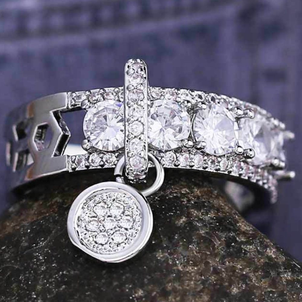 🔥New 14K White Gold Plated 💎White Moissanite Look CZ Elegant Ring, GPMB1408 - Picture 4 of 7